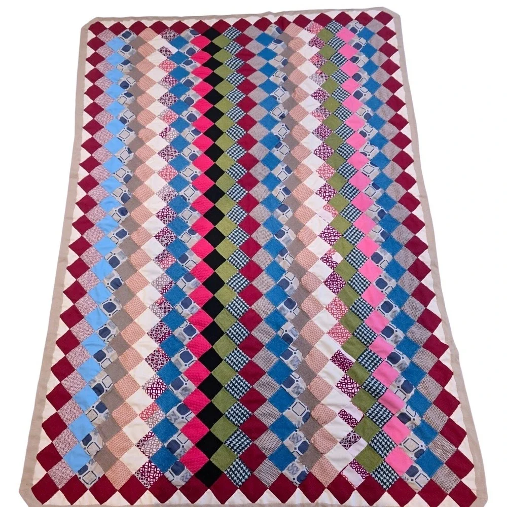 Vtg 1970s Double Knit Patchwork Quilt 78x55 Textured Coverlet Twin Full